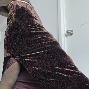 Brown Crocodile Print Straight Skirt